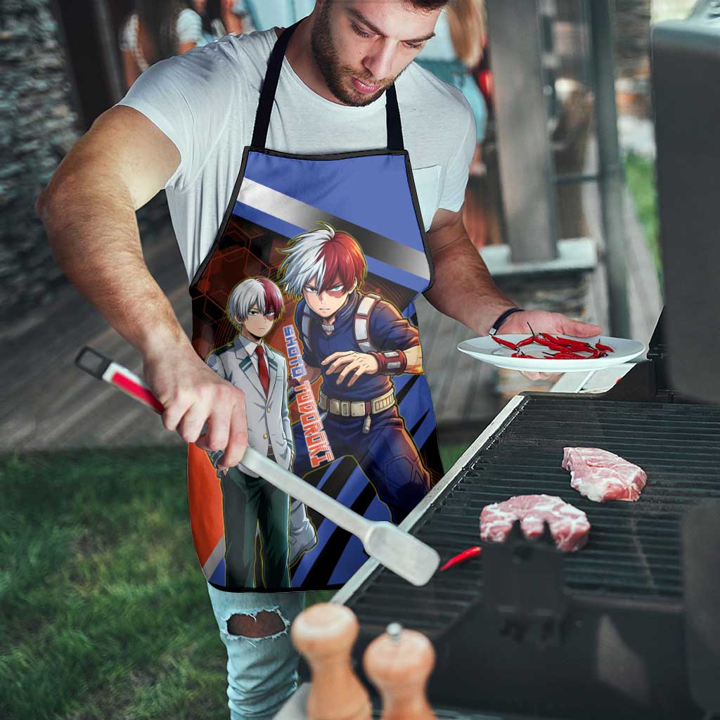 Shoto Todoroki Apron Split Fire and Ice Anime Illustration with Elemental Energy Effects