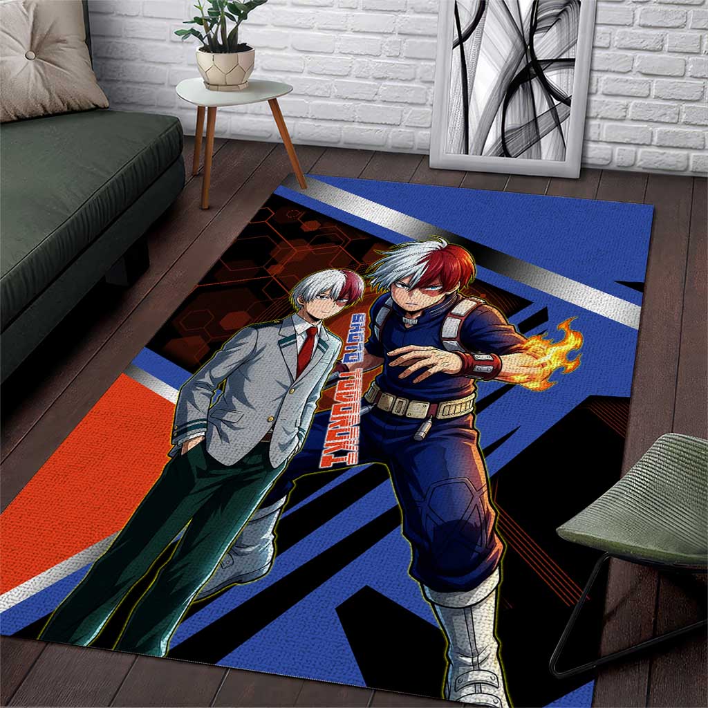 Shoto Todoroki Area Rug Split Fire and Ice Anime Illustration with Elemental Energy Effects
