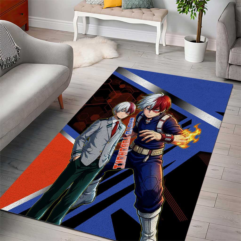 Shoto Todoroki Area Rug Split Fire and Ice Anime Illustration with Elemental Energy Effects