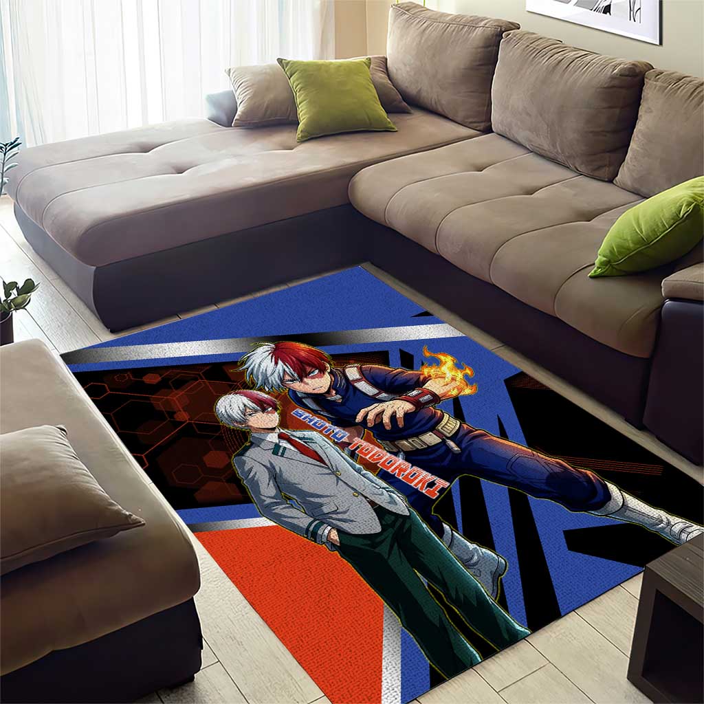 Shoto Todoroki Area Rug Split Fire and Ice Anime Illustration with Elemental Energy Effects