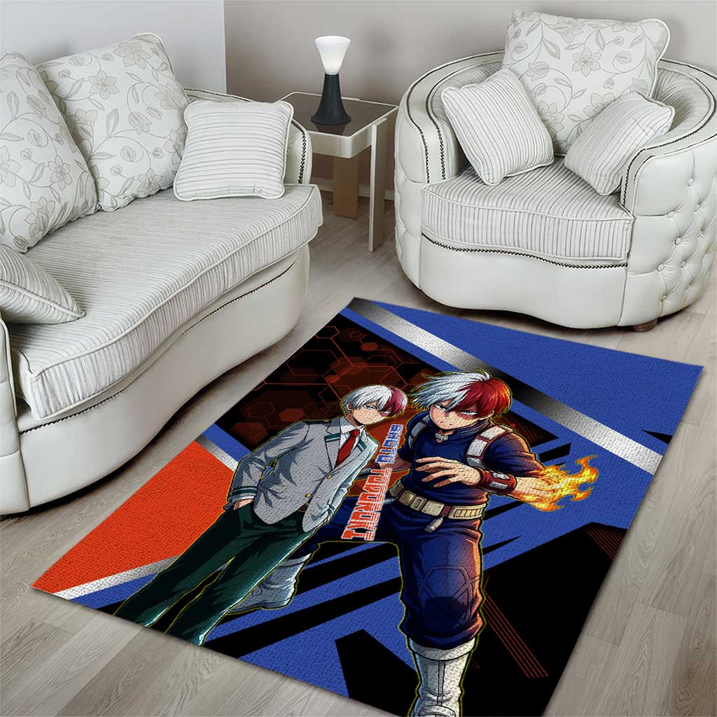 Shoto Todoroki Area Rug Split Fire and Ice Anime Illustration with Elemental Energy Effects