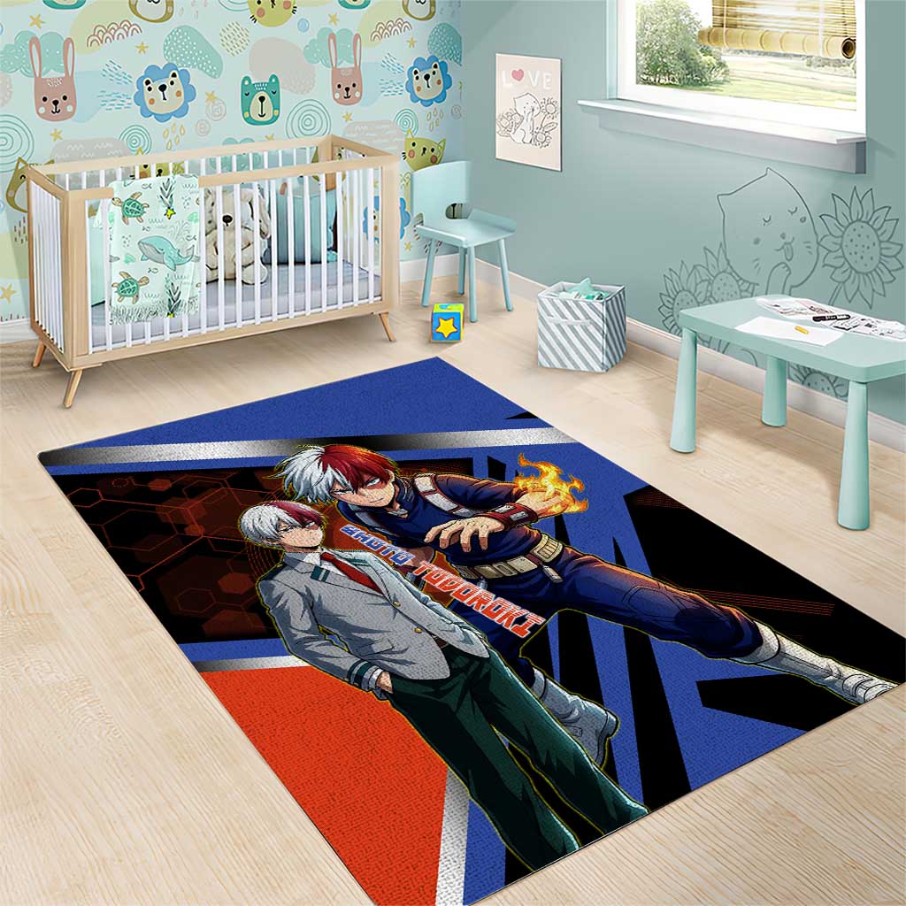 Shoto Todoroki Area Rug Split Fire and Ice Anime Illustration with Elemental Energy Effects