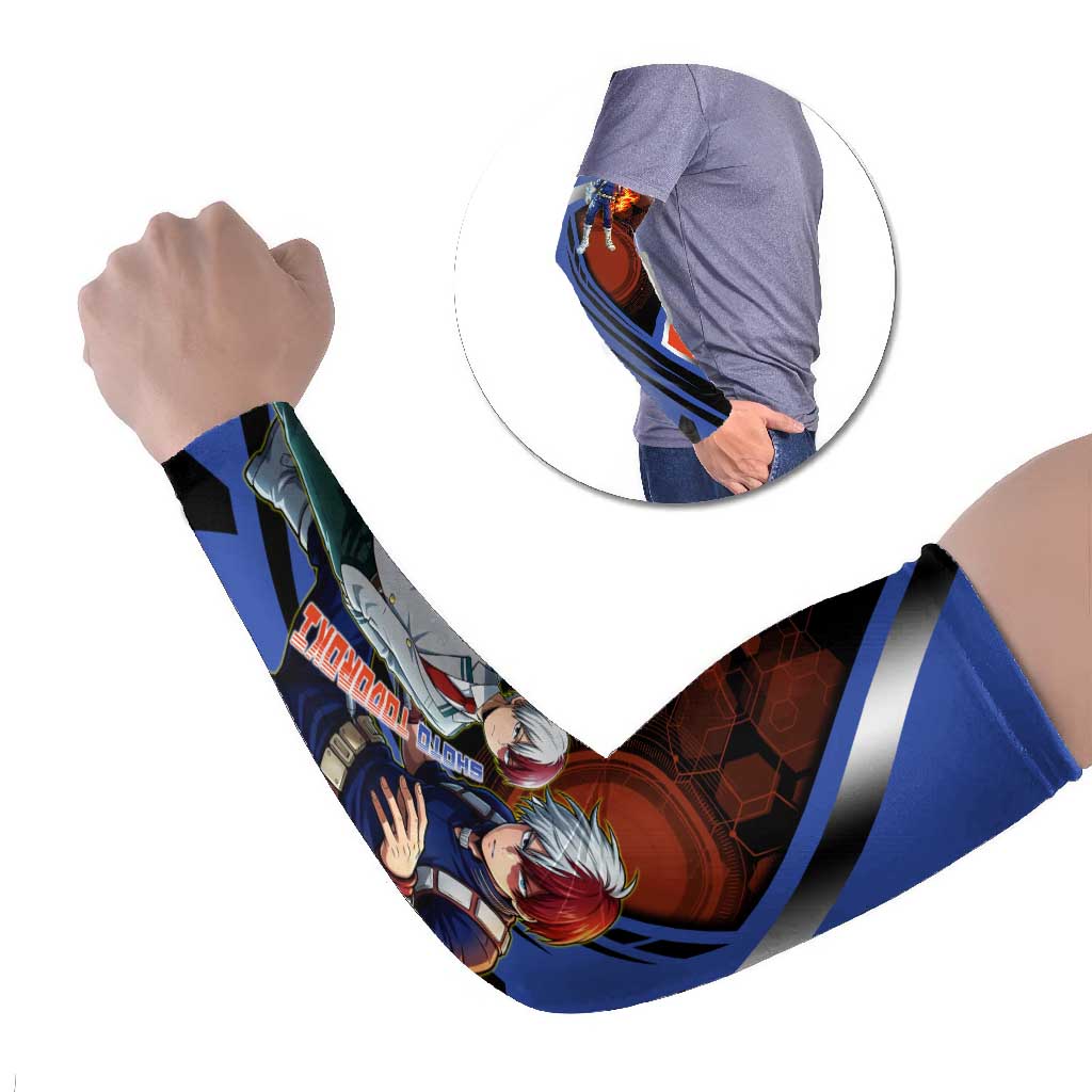 Shoto Todoroki Arm Sleeves Split Fire and Ice Anime Illustration with Elemental Energy Effects