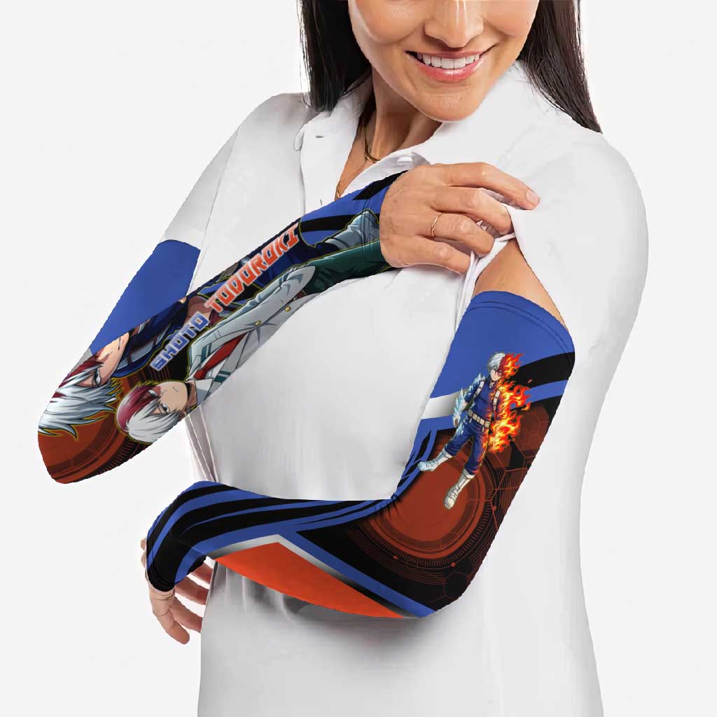 Shoto Todoroki Arm Sleeves Split Fire and Ice Anime Illustration with Elemental Energy Effects