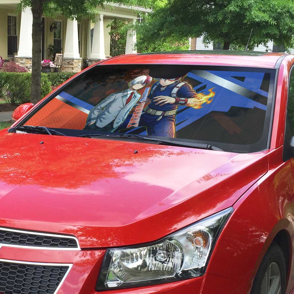 Shoto Todoroki Auto Sun Shade Split Fire and Ice Anime Illustration with Elemental Energy Effects