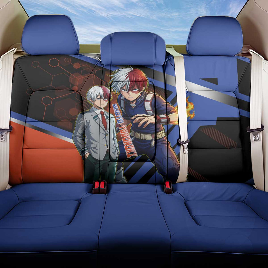 Shoto Todoroki Back Car Seat Cover Split Fire and Ice Anime Illustration with Elemental Energy Effects