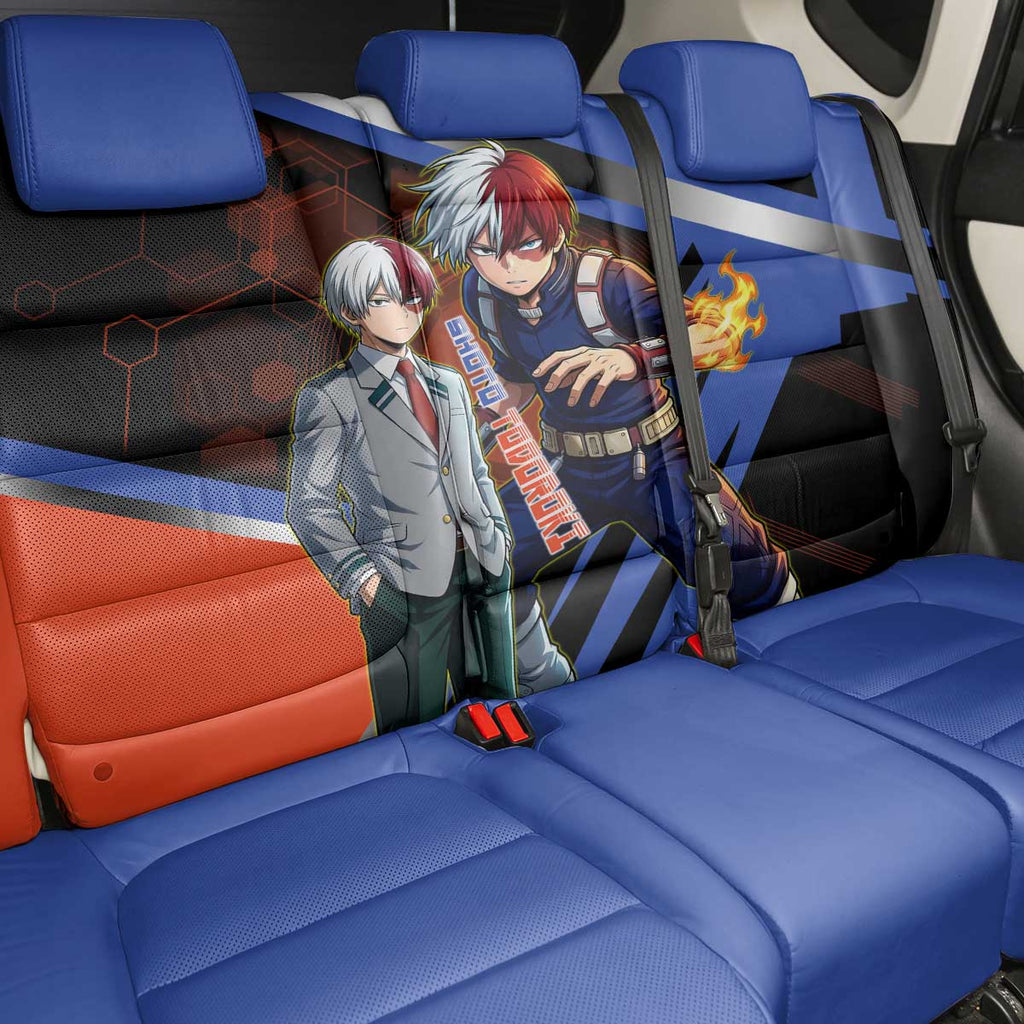 Shoto Todoroki Back Car Seat Cover Split Fire and Ice Anime Illustration with Elemental Energy Effects