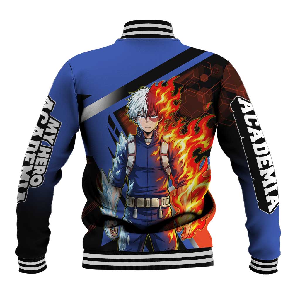 Shoto Todoroki Baseball Jacket Split Fire and Ice Anime Illustration with Elemental Energy Effects