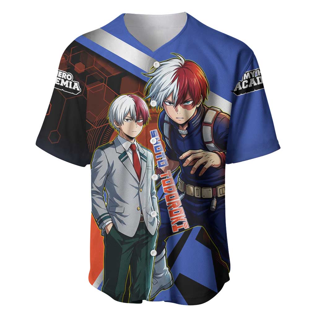 Shoto Todoroki Baseball Jersey Split Fire and Ice Anime Illustration with Elemental Energy Effects