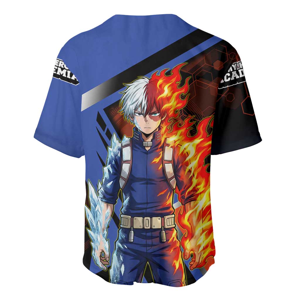 Shoto Todoroki Baseball Jersey Split Fire and Ice Anime Illustration with Elemental Energy Effects