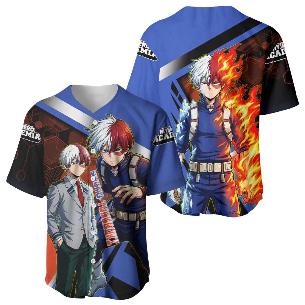 Shoto Todoroki Baseball Jersey Split Fire and Ice Anime Illustration with Elemental Energy Effects