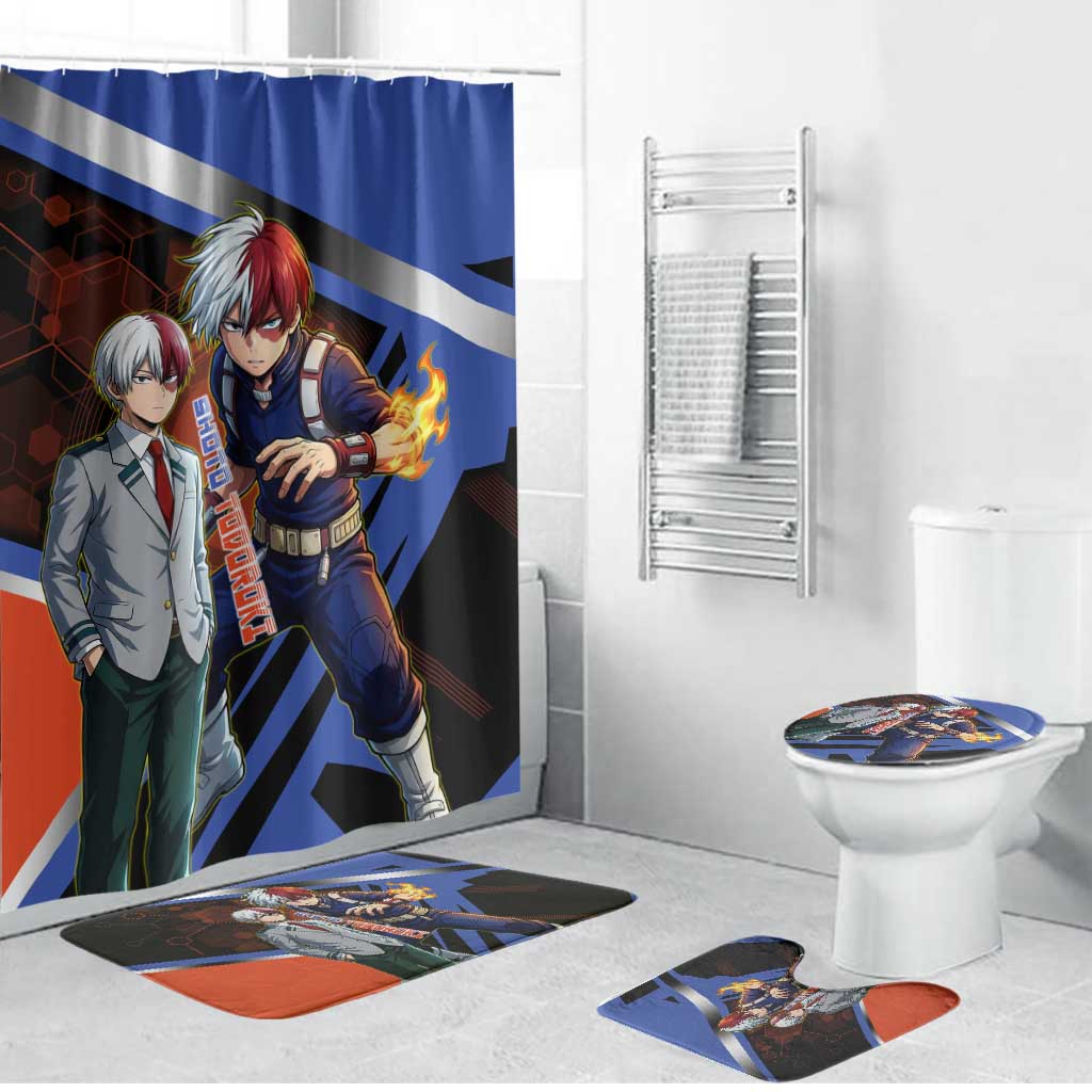 Shoto Todoroki Bathroom Set Split Fire and Ice Anime Illustration with Elemental Energy Effects