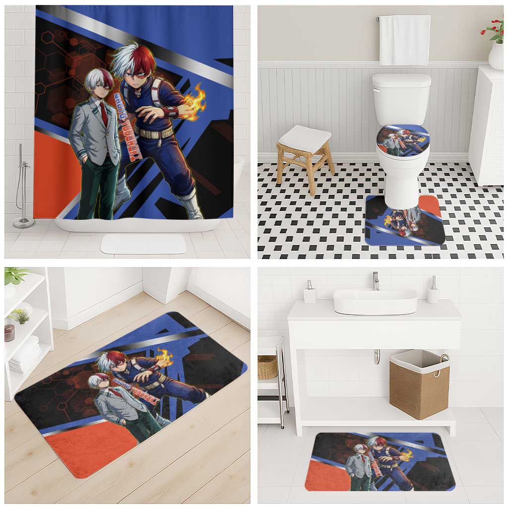 Shoto Todoroki Bathroom Set Split Fire and Ice Anime Illustration with Elemental Energy Effects