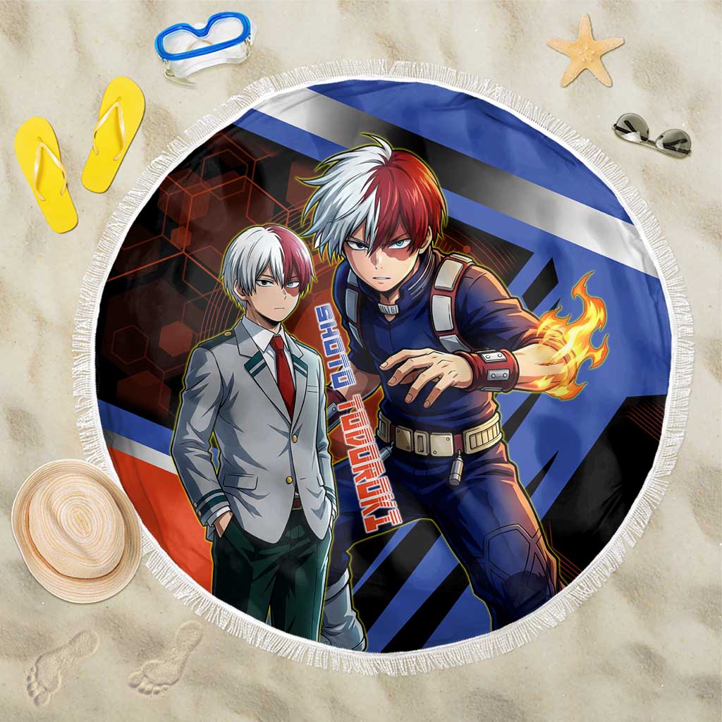 Shoto Todoroki Beach Blanket Split Fire and Ice Anime Illustration with Elemental Energy Effects