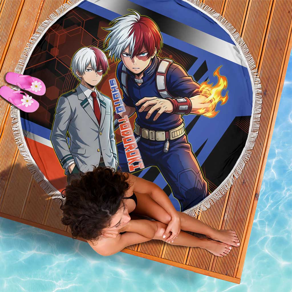 Shoto Todoroki Beach Blanket Split Fire and Ice Anime Illustration with Elemental Energy Effects