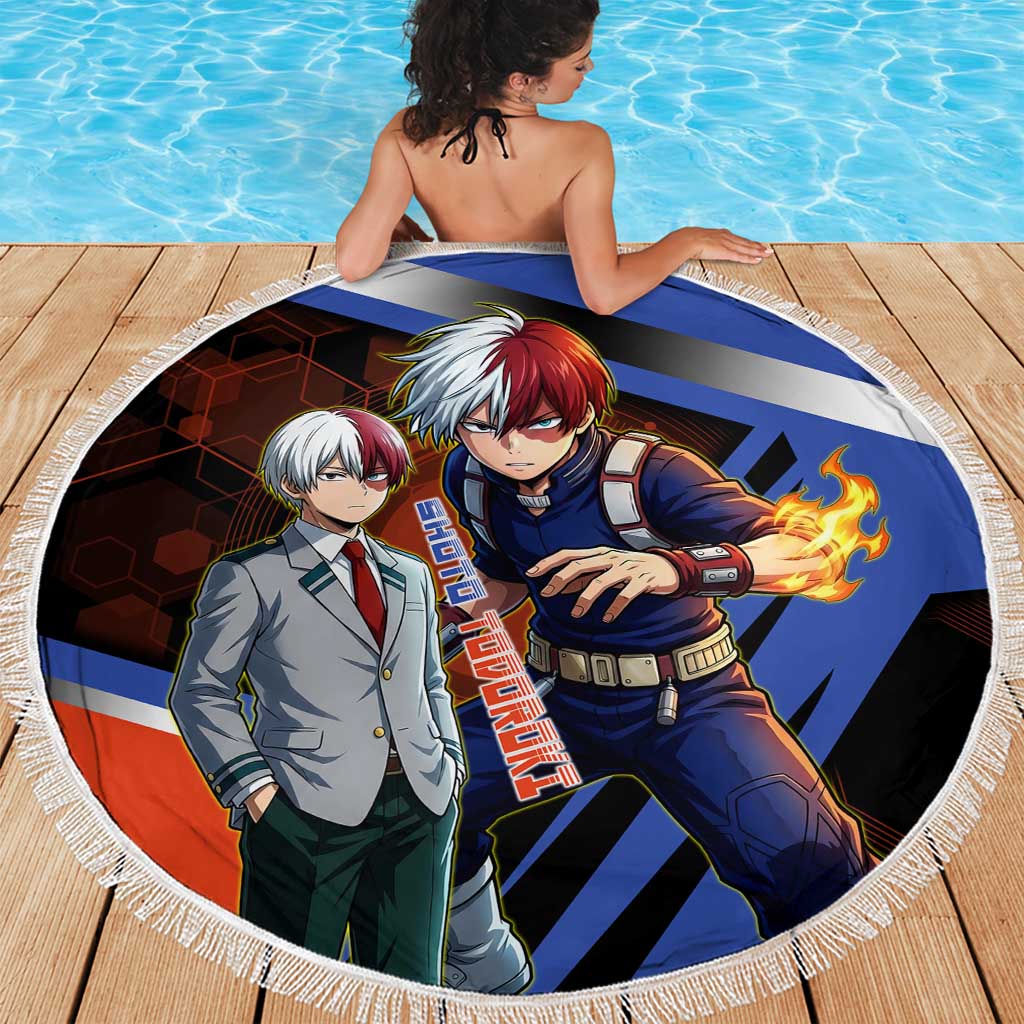 Shoto Todoroki Beach Blanket Split Fire and Ice Anime Illustration with Elemental Energy Effects