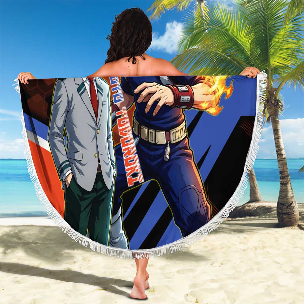 Shoto Todoroki Beach Blanket Split Fire and Ice Anime Illustration with Elemental Energy Effects