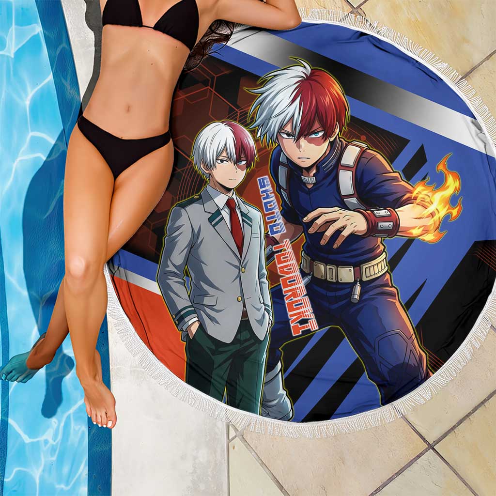 Shoto Todoroki Beach Blanket Split Fire and Ice Anime Illustration with Elemental Energy Effects