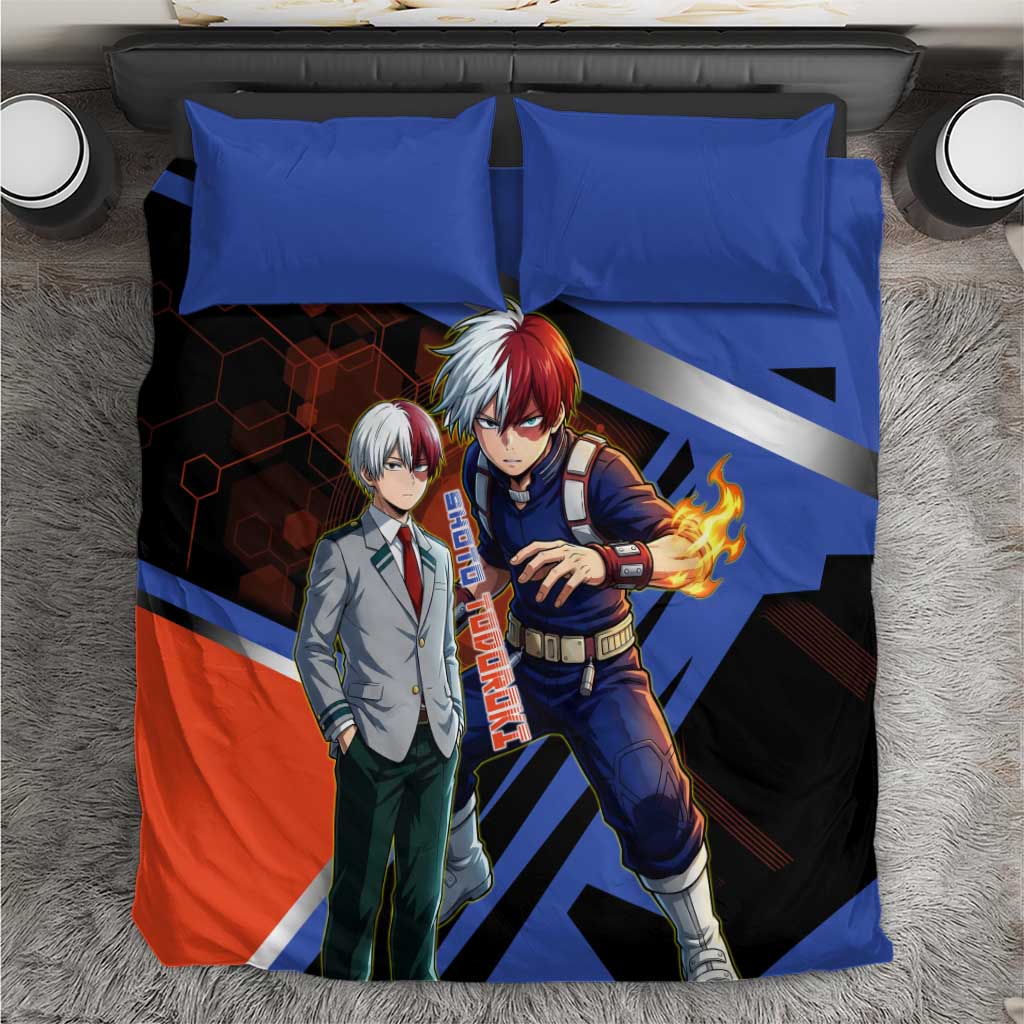 Shoto Todoroki Bedding Set Split Fire and Ice Anime Illustration with Elemental Energy Effects