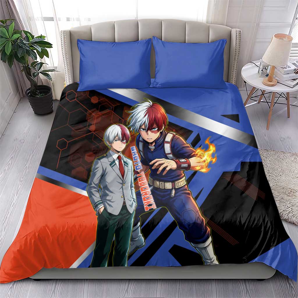 Shoto Todoroki Bedding Set Split Fire and Ice Anime Illustration with Elemental Energy Effects