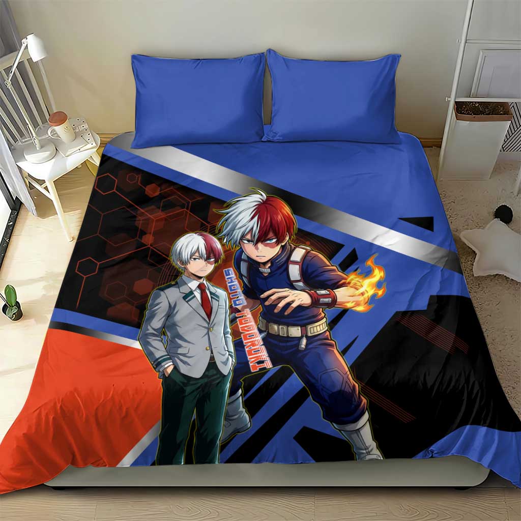 Shoto Todoroki Bedding Set Split Fire and Ice Anime Illustration with Elemental Energy Effects