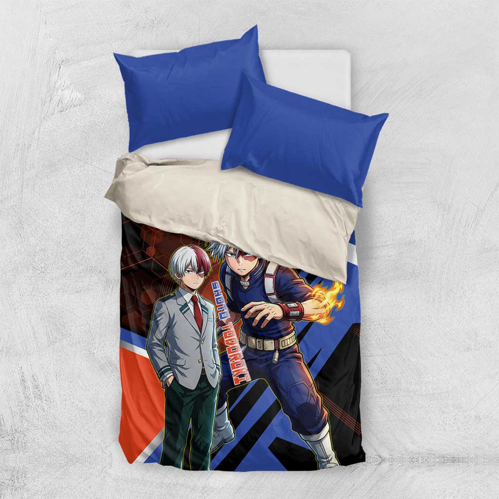 Shoto Todoroki Bedding Set Split Fire and Ice Anime Illustration with Elemental Energy Effects