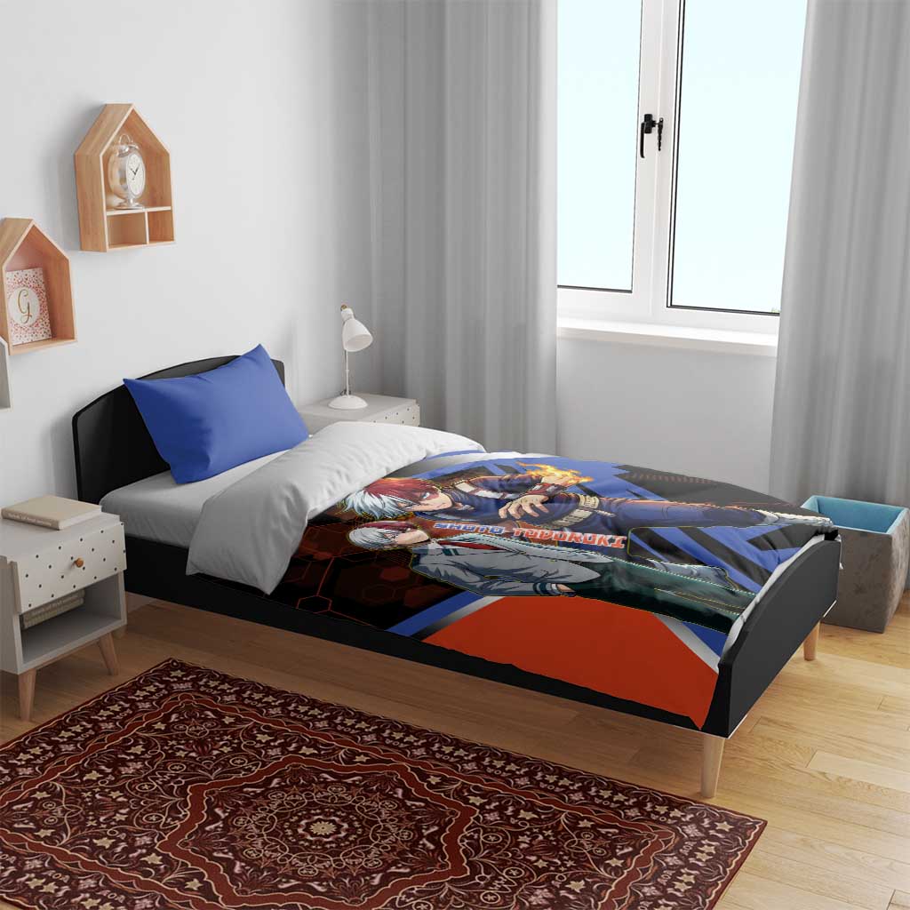 Shoto Todoroki Bedding Set Split Fire and Ice Anime Illustration with Elemental Energy Effects
