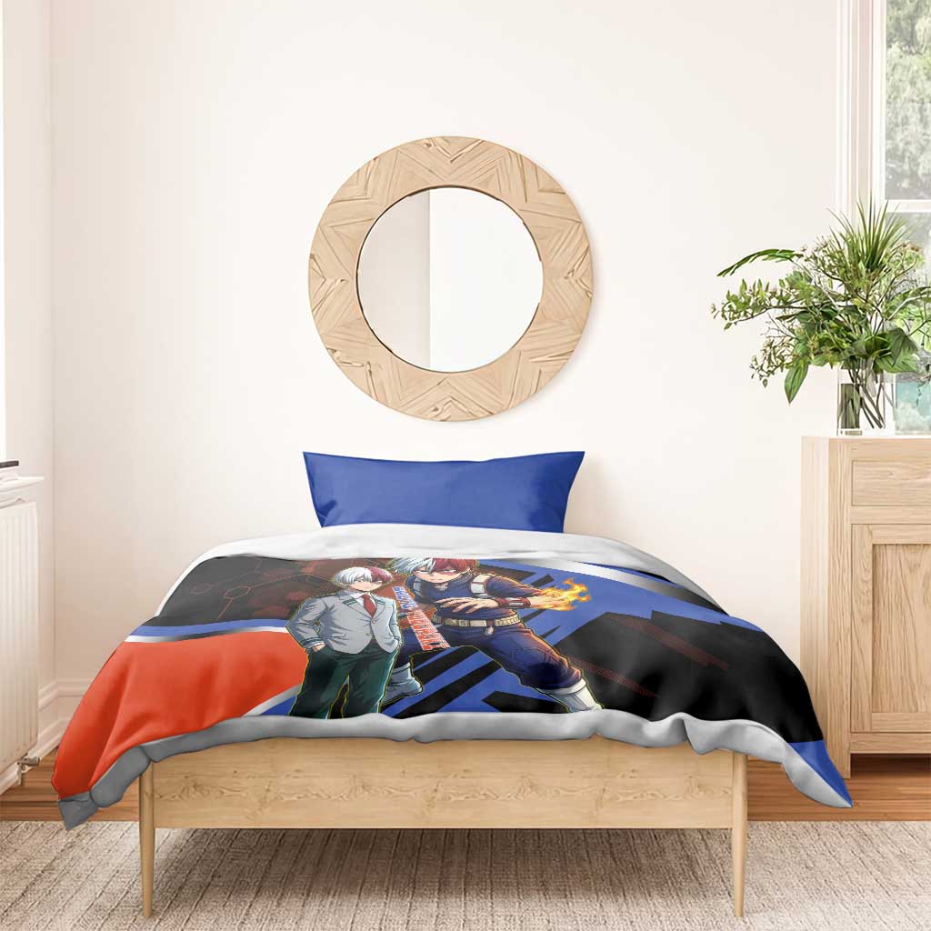 Shoto Todoroki Bedding Set Split Fire and Ice Anime Illustration with Elemental Energy Effects