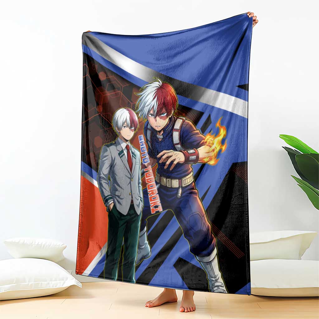 Shoto Todoroki Blanket Split Fire and Ice Anime Illustration with Elemental Energy Effects