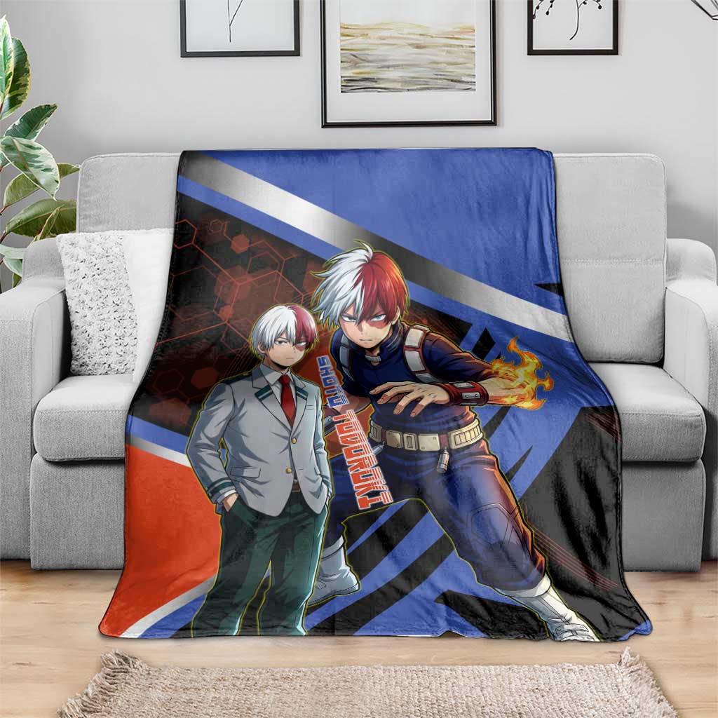 Shoto Todoroki Blanket Split Fire and Ice Anime Illustration with Elemental Energy Effects