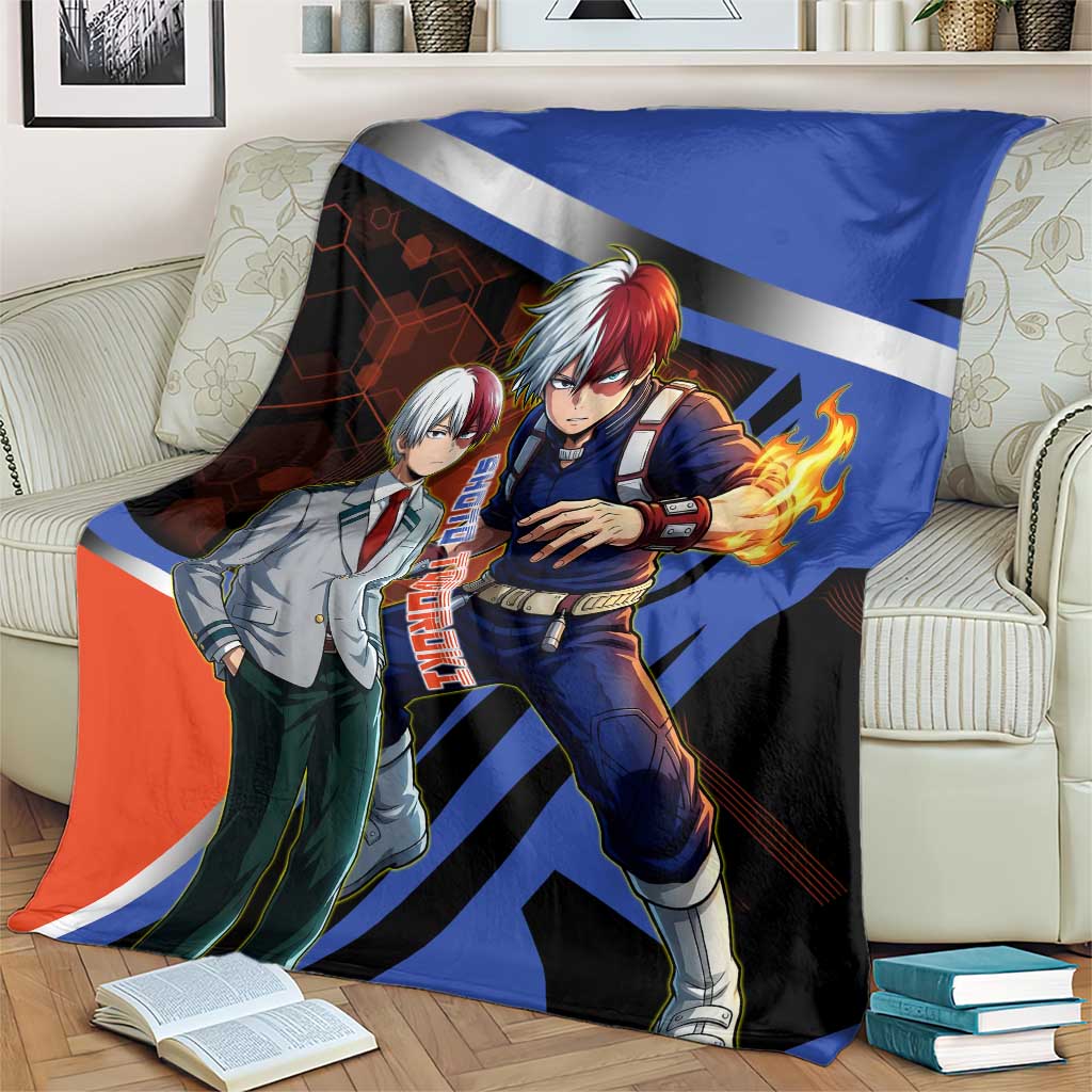 Shoto Todoroki Blanket Split Fire and Ice Anime Illustration with Elemental Energy Effects