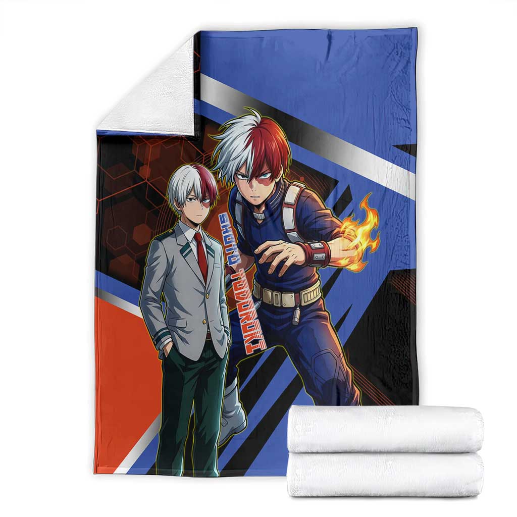 Shoto Todoroki Blanket Split Fire and Ice Anime Illustration with Elemental Energy Effects