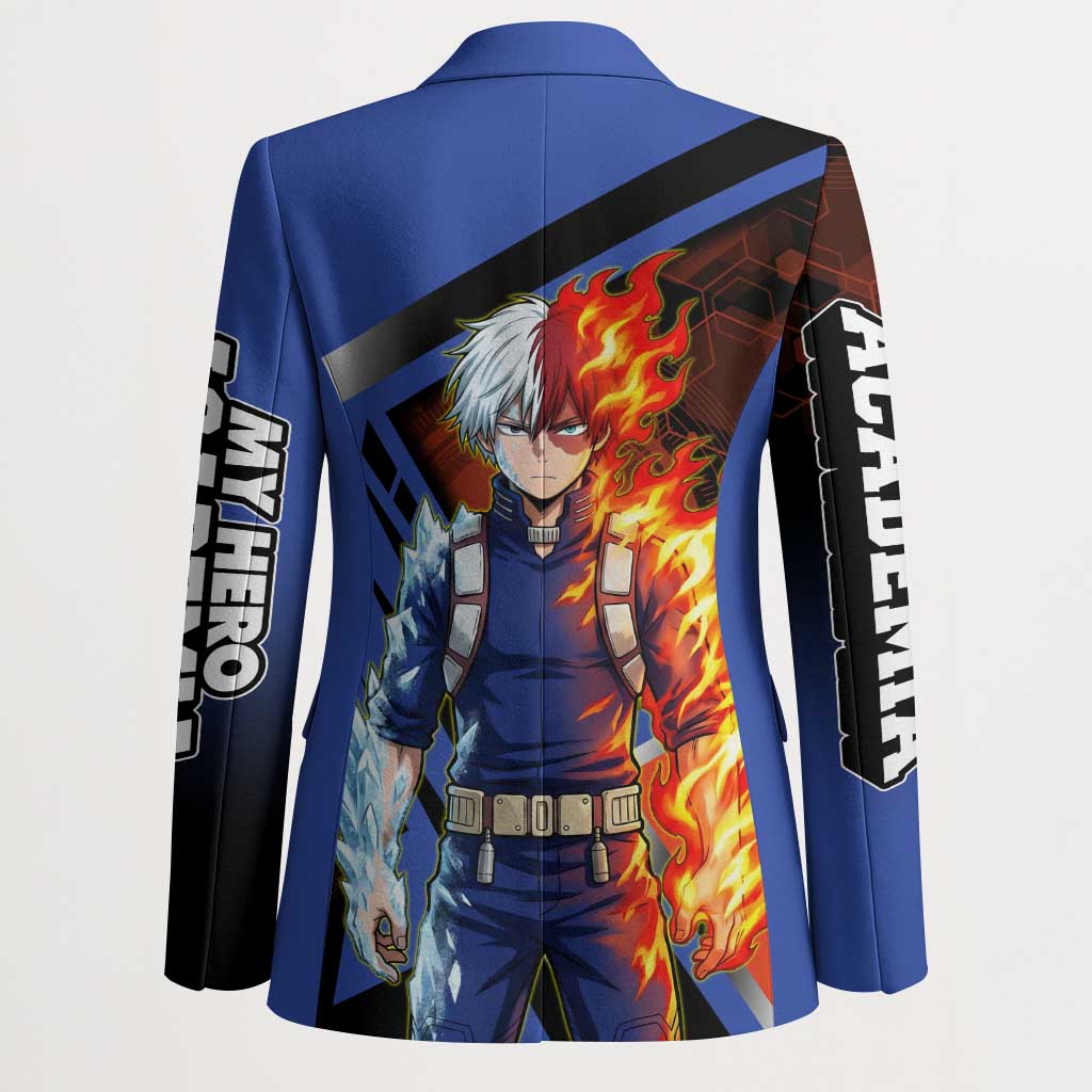 Shoto Todoroki Blazer Split Fire and Ice Anime Illustration with Elemental Energy Effects