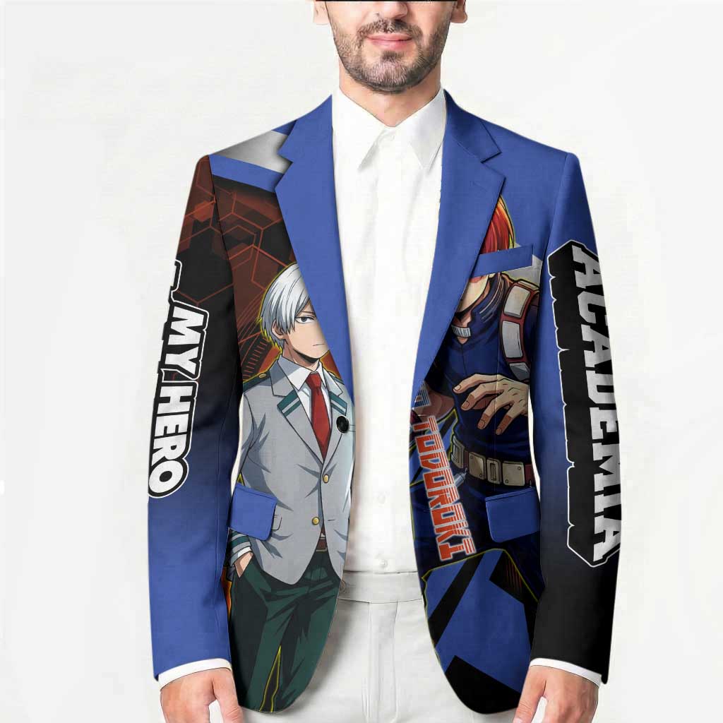 Shoto Todoroki Blazer Split Fire and Ice Anime Illustration with Elemental Energy Effects