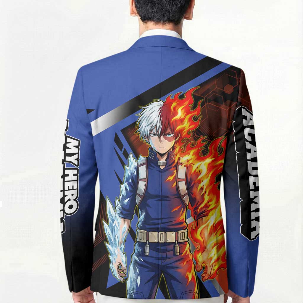 Shoto Todoroki Blazer Split Fire and Ice Anime Illustration with Elemental Energy Effects