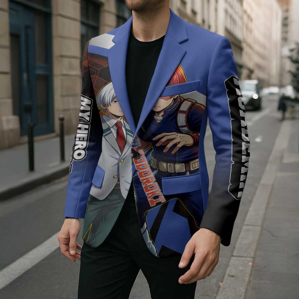 Shoto Todoroki Blazer Split Fire and Ice Anime Illustration with Elemental Energy Effects