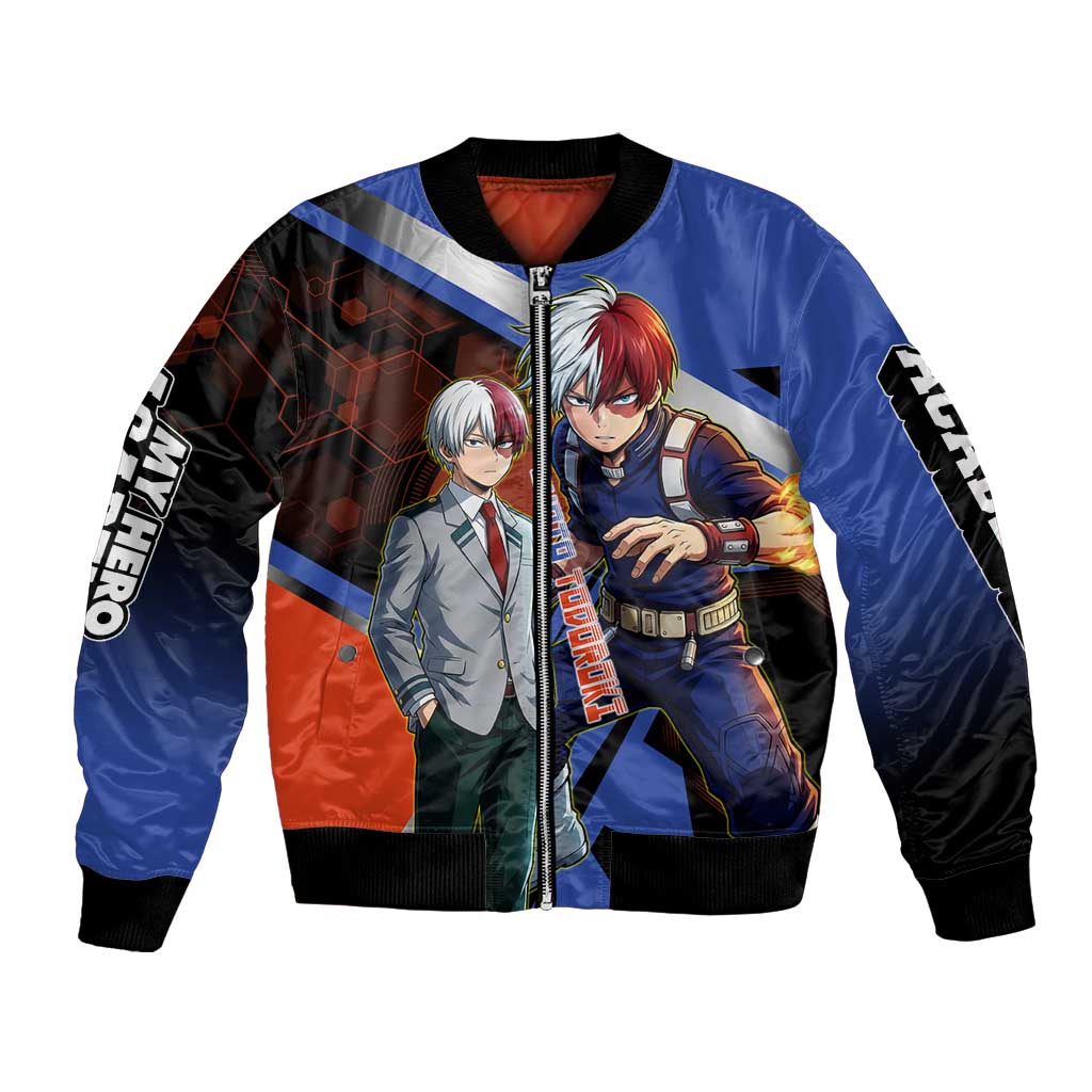 Shoto Todoroki Bomber Jacket Split Fire and Ice Anime Illustration with Elemental Energy Effects