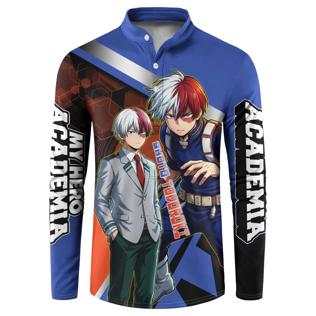 Shoto Todoroki Button Sweatshirt Split Fire and Ice Anime Illustration with Elemental Energy Effects