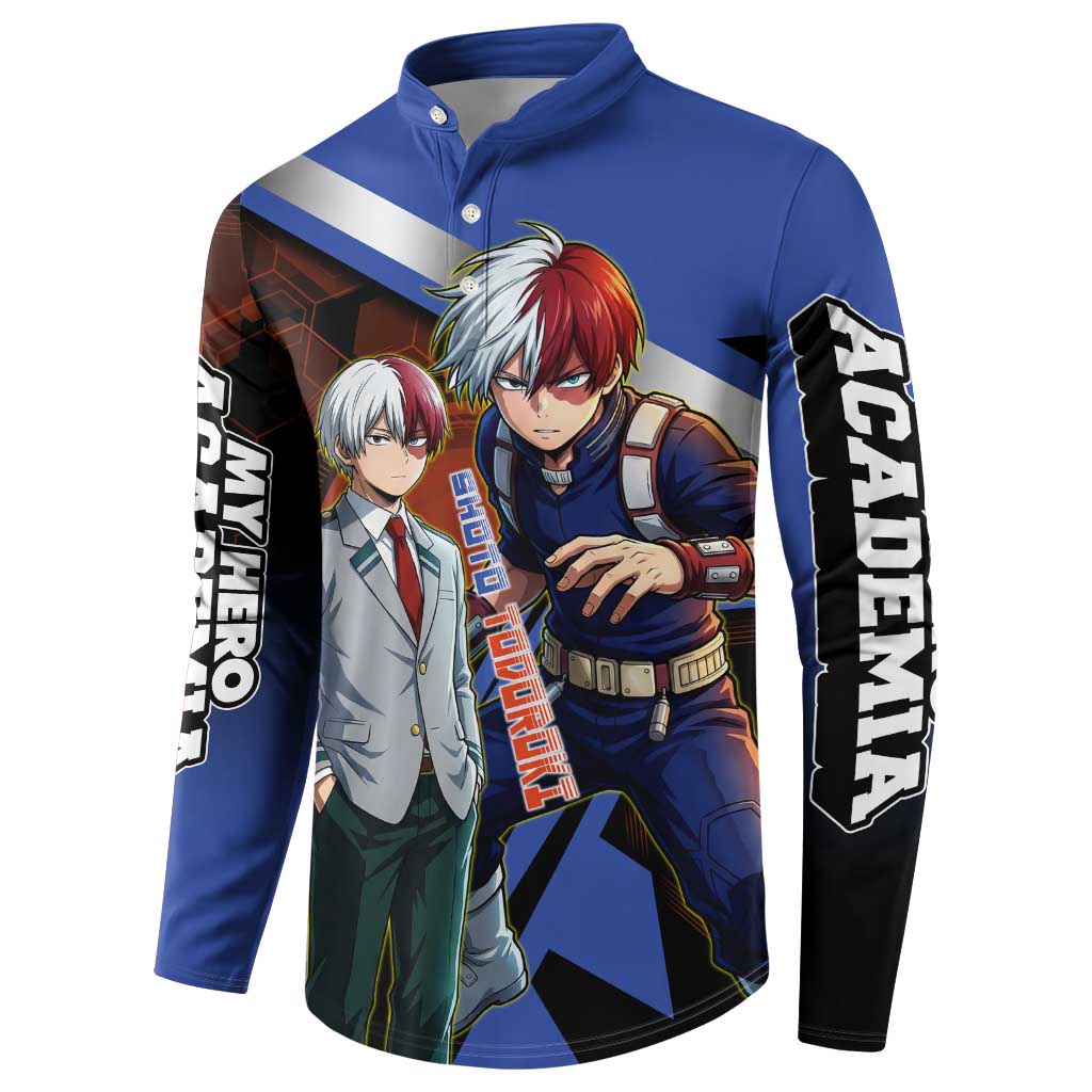 Shoto Todoroki Button Sweatshirt Split Fire and Ice Anime Illustration with Elemental Energy Effects