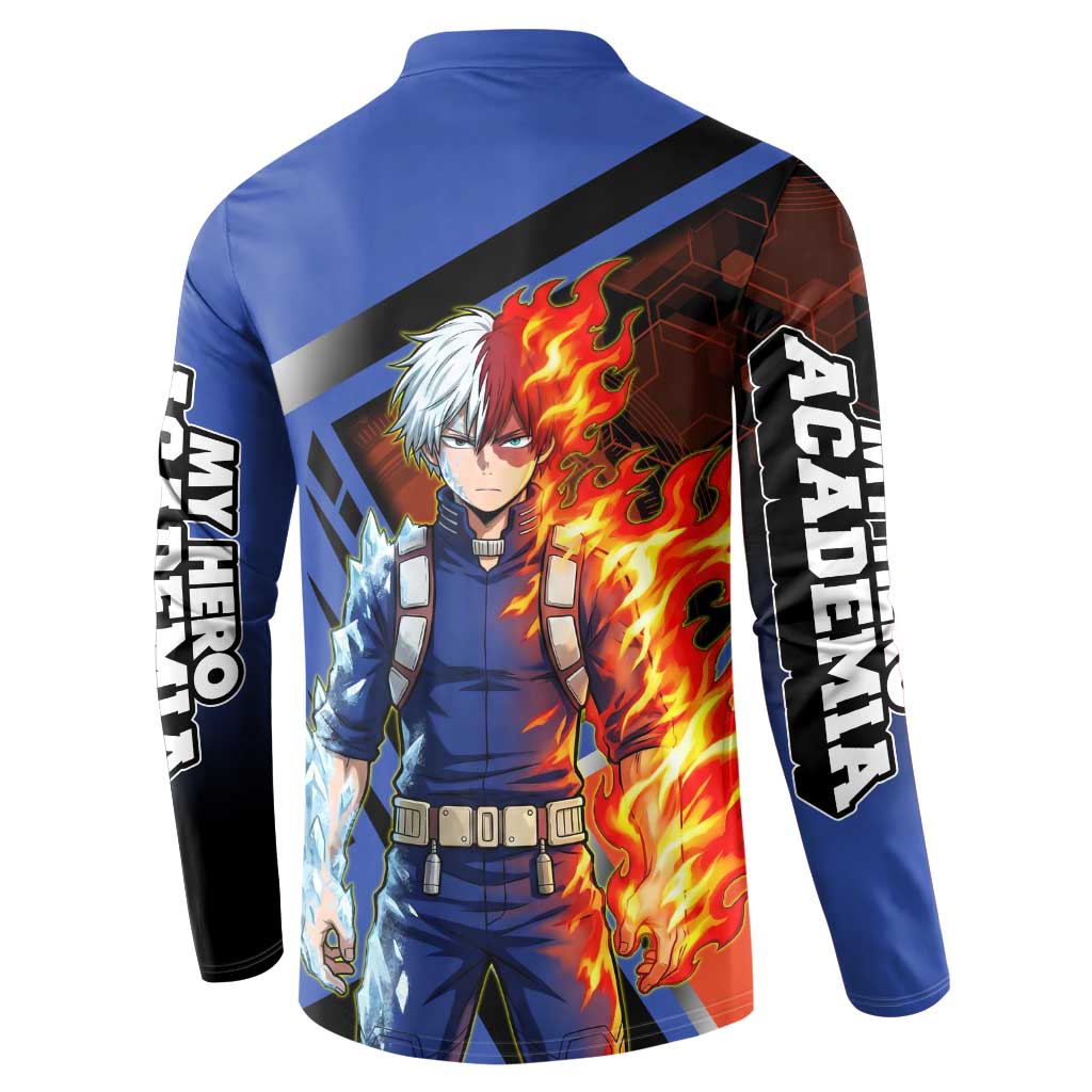 Shoto Todoroki Button Sweatshirt Split Fire and Ice Anime Illustration with Elemental Energy Effects