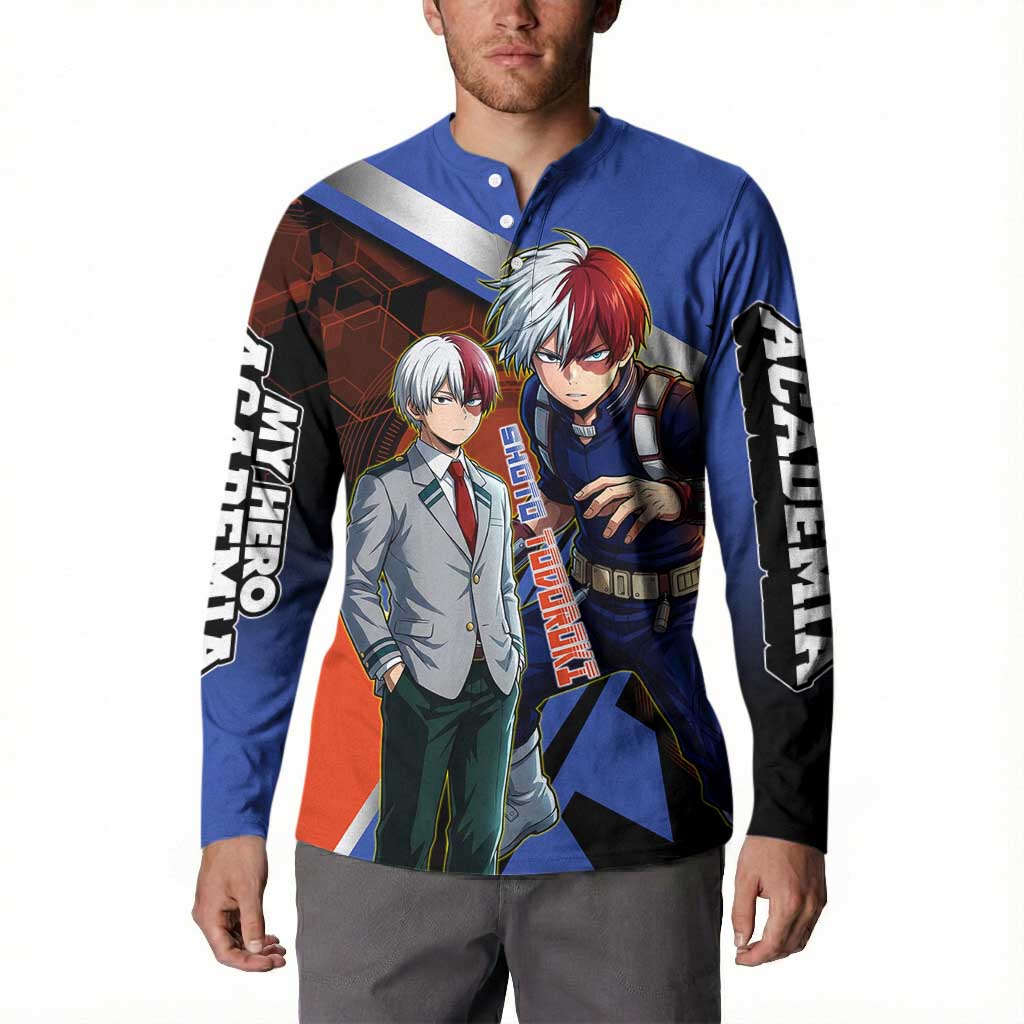 Shoto Todoroki Button Sweatshirt Split Fire and Ice Anime Illustration with Elemental Energy Effects