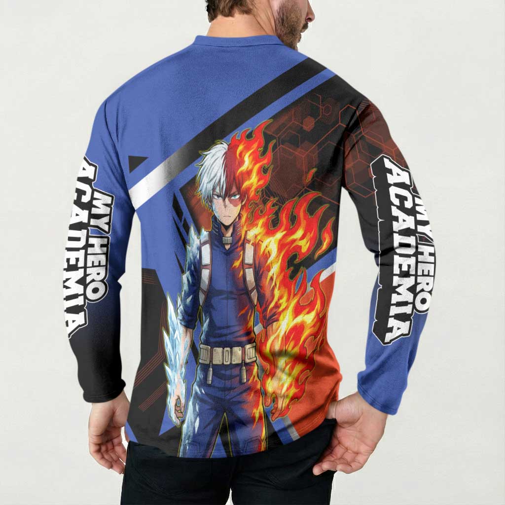 Shoto Todoroki Button Sweatshirt Split Fire and Ice Anime Illustration with Elemental Energy Effects