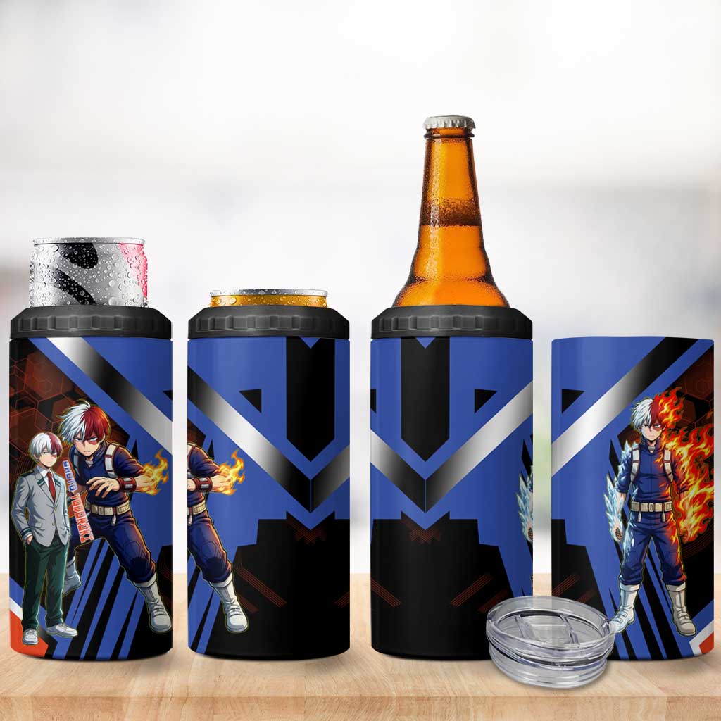 Shoto Todoroki 4 in 1 Can Cooler Tumbler Split Fire and Ice Anime Illustration with Elemental Energy Effects