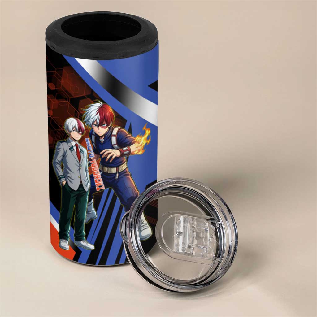 Shoto Todoroki 4 in 1 Can Cooler Tumbler Split Fire and Ice Anime Illustration with Elemental Energy Effects