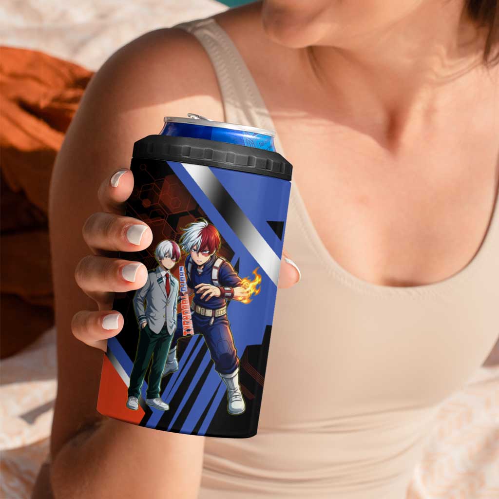 Shoto Todoroki 4 in 1 Can Cooler Tumbler Split Fire and Ice Anime Illustration with Elemental Energy Effects