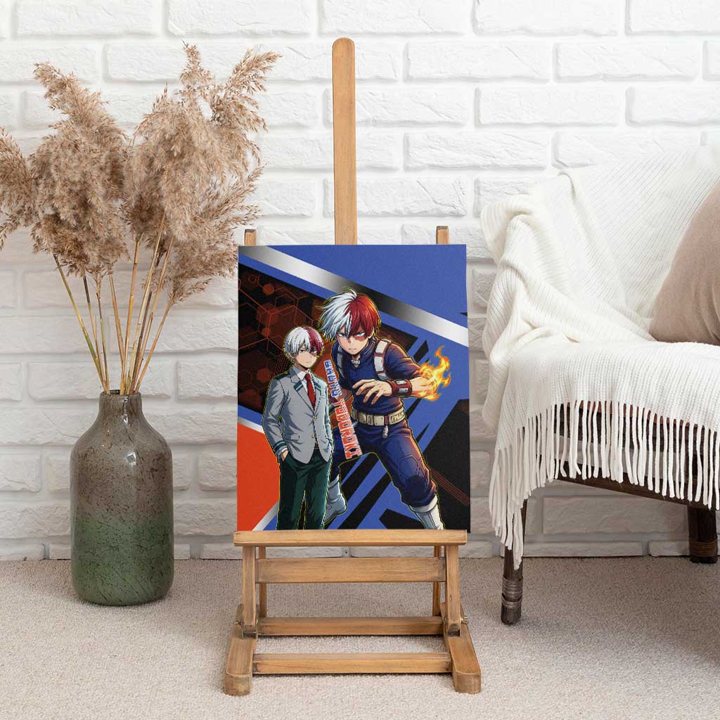 Shoto Todoroki Canvas Wall Art Split Fire and Ice Anime Illustration with Elemental Energy Effects