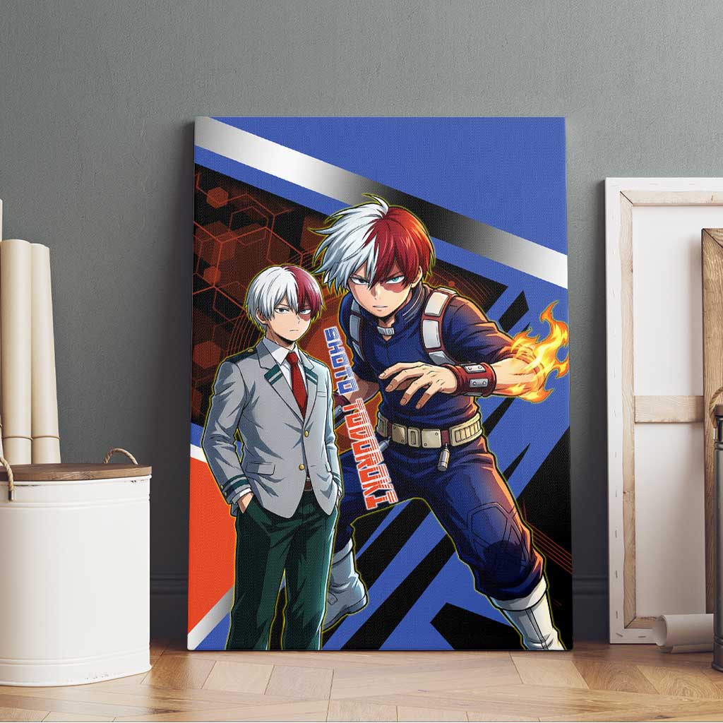 Shoto Todoroki Canvas Wall Art Split Fire and Ice Anime Illustration with Elemental Energy Effects