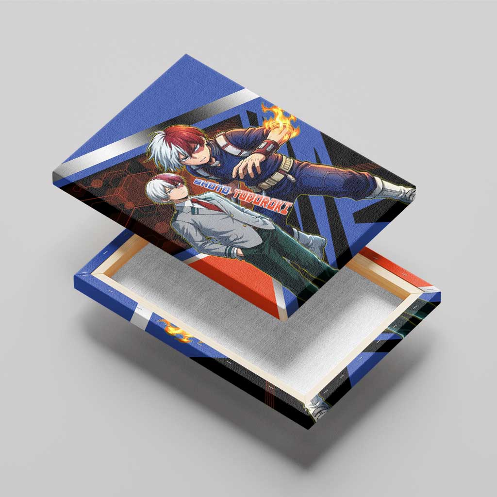 Shoto Todoroki Canvas Wall Art Split Fire and Ice Anime Illustration with Elemental Energy Effects
