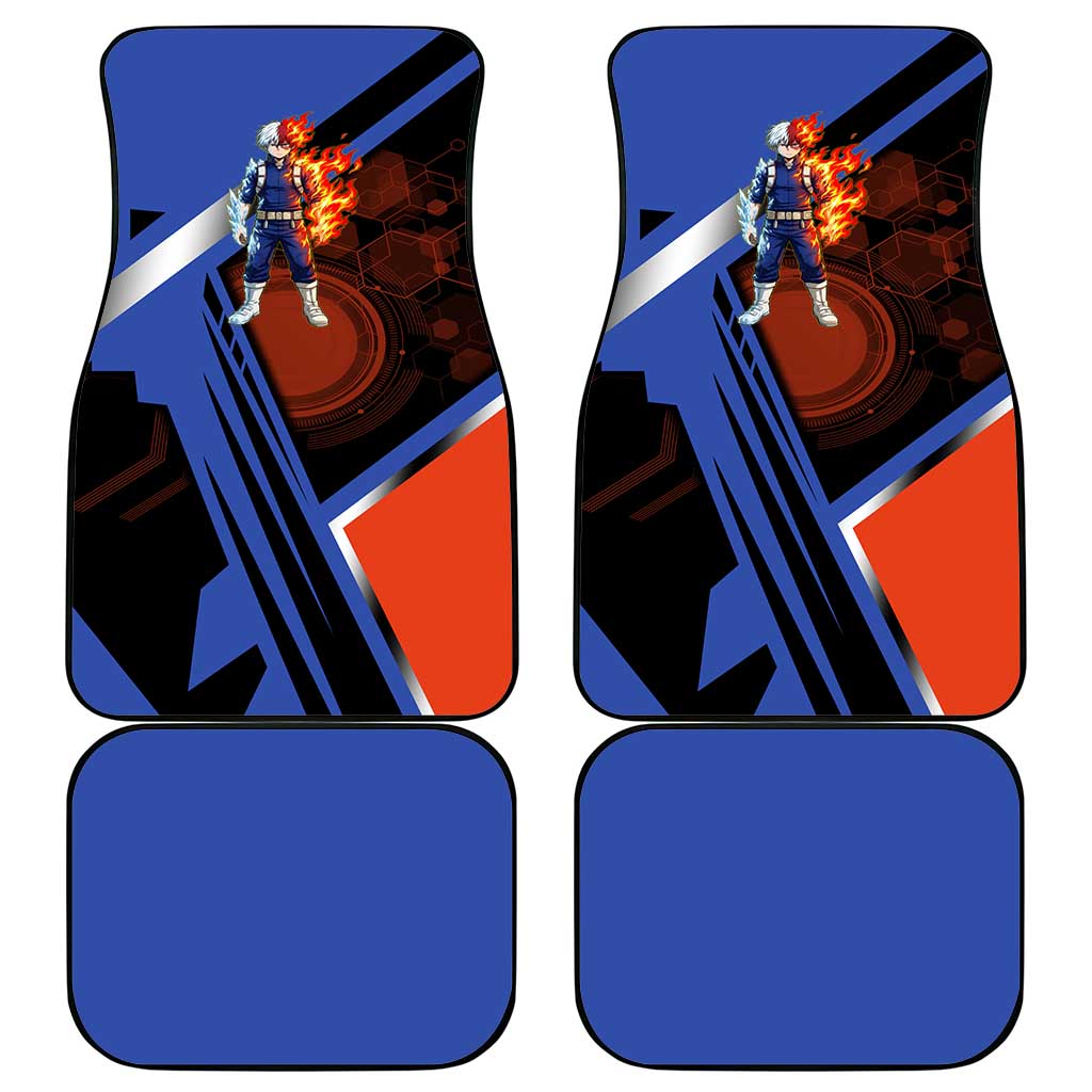 Shoto Todoroki Car Mats Split Fire and Ice Anime Illustration with Elemental Energy Effects