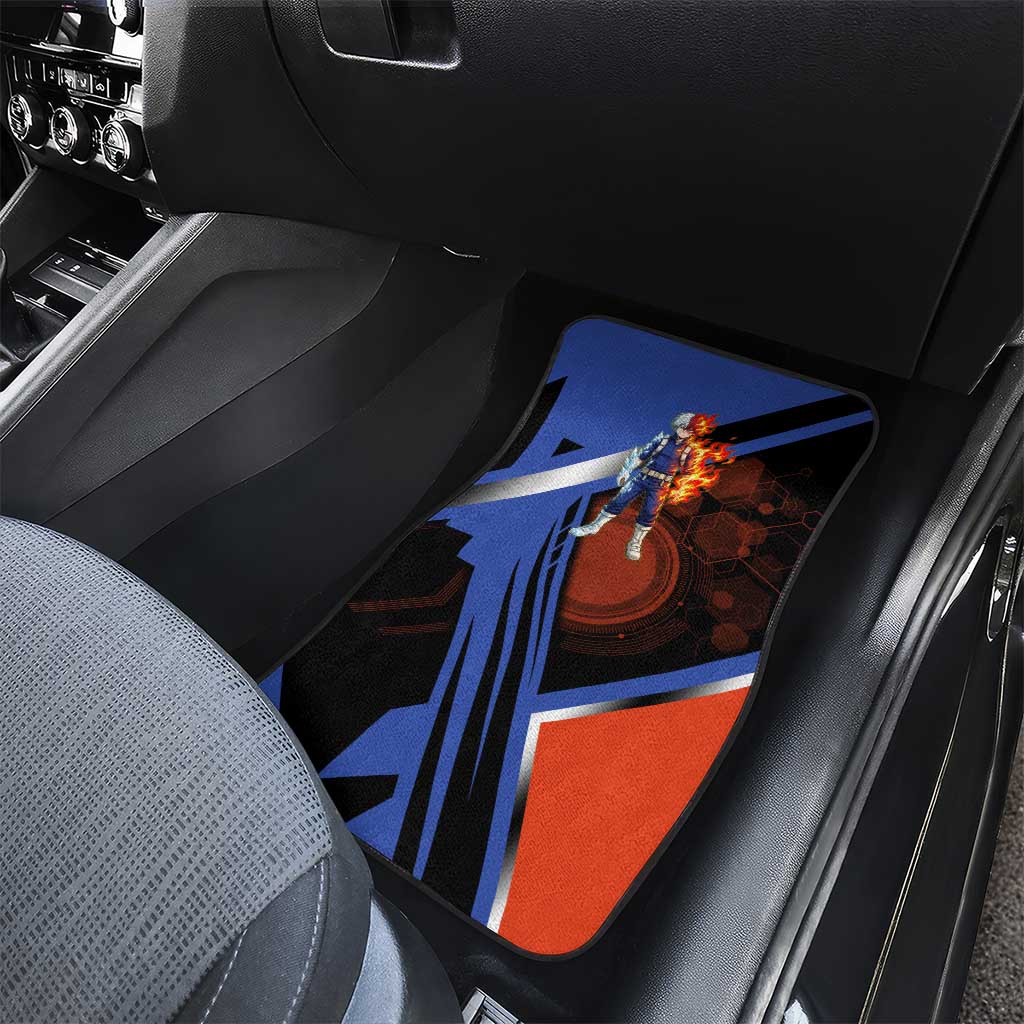 Shoto Todoroki Car Mats Split Fire and Ice Anime Illustration with Elemental Energy Effects